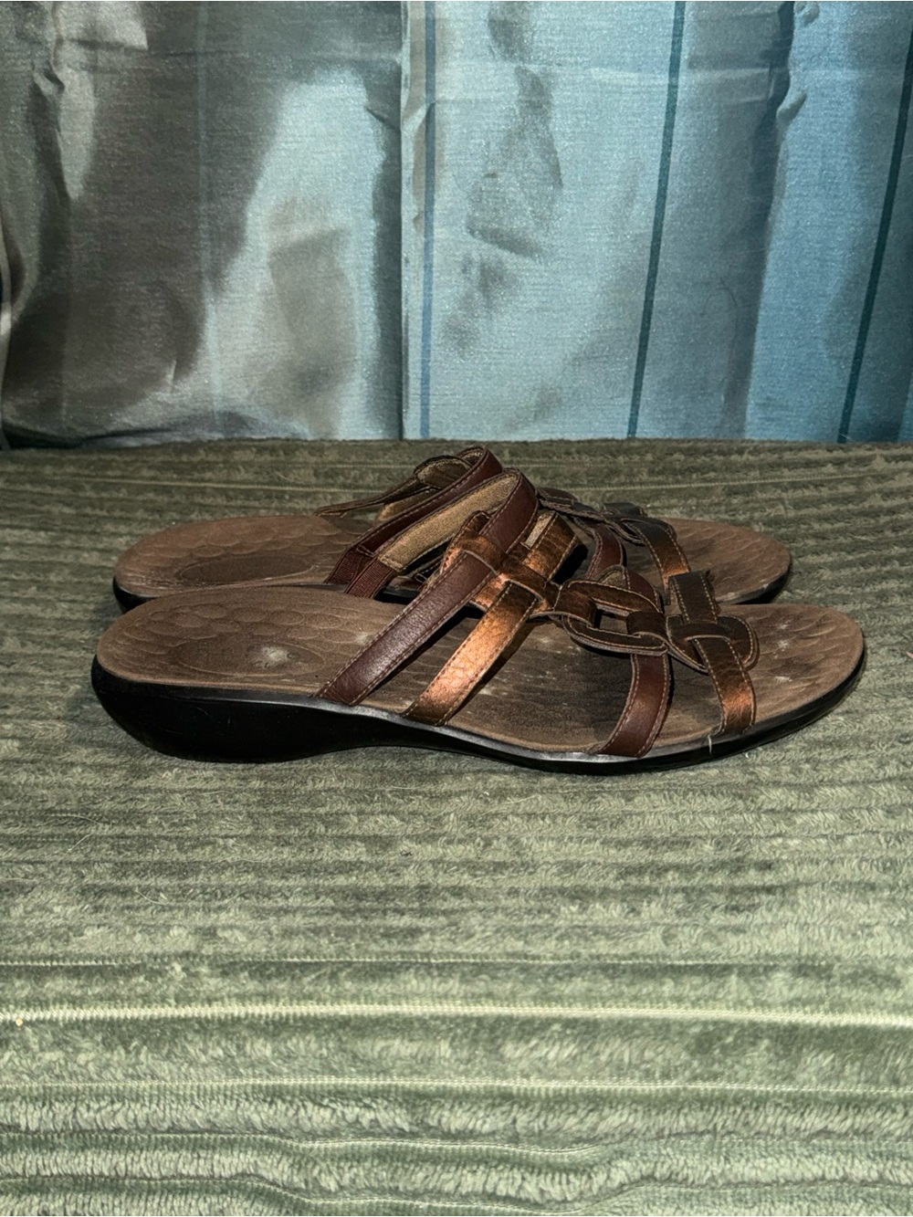 Clark’s Women's Brown Leather Woven Slide Sandals